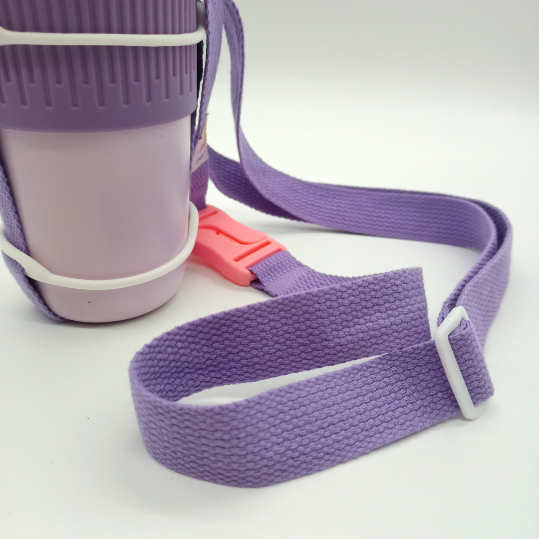 Bottle Strap (Purple) with tumbler - close up shot